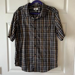 REI Coop Men’s‎ Gray & Yellow Plaid Button Down Short Sleeve, Sz L